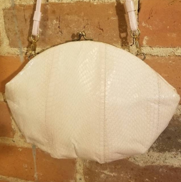 PRETTY IN PINK VINTAGE CLEMENTE PURSE SNAKESKIN LEATHER CLUTCH 80S PEACH RETRO - Picture 4 of 7